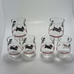 4 Vtg Federal Scotty Dog Terrier Tumblers Bar Ware Black/Red & 6 mini tumblers