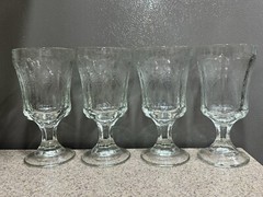4 Indiana Glass Teal Recollection Water Goblet Glasses Heavyweight in EUC!