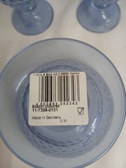 4 Vintage Villeroy & Boch Boston Blue Glass Footed Embossed Water Goblets NEW