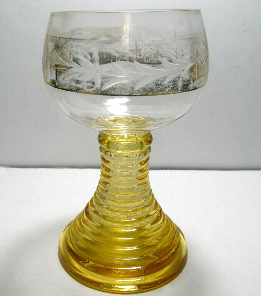 Vintage Large 8oz Gilded Gold German Roemer Etched Hock Wine Glass Stem German