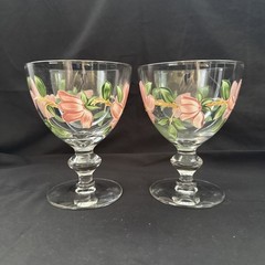 Vintage SET OF 2 Franciscan Desert Rose Goblet Imperial Glass 5 3/8” GLOWS Hnd P