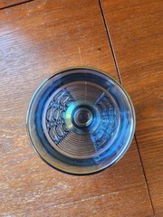 Vintage Windsor Button & Cane Iridescent Blue Carnival Glass Tumbler Geometric