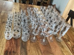 MCM Libbey Frosted Silver Leaf Glasses…1950s, 7 Separate Sizes Of 6 Glasses Each