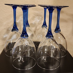 LIBBEY DOMAINE BLUE PETAL FACETED STEM 10oz WATER GOBLETS 8″ SET OF 6~EUC