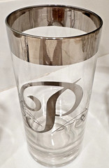 Dorothy Thorpe Silver Rim Highball Glasses P Monogram MCM 12z 5.5” H Set Of 7
