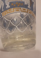 Vintage Cera Set of 2 Glass Etruscan Frieze Tumblers Blue White Gold