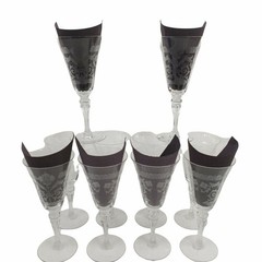 Etched Clear Crystal Cut Stemware Floral Design Wine Champagne Glass Set of 6