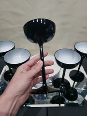 5 Champagne sherbet 6-3/4″ Glasses Cased Black White Carlo Moretti Murano Italy