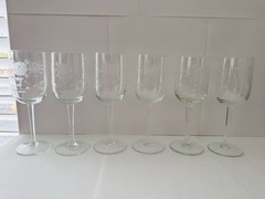 Vintage Crystal Etched Wine/Water Glass Rose Read Description