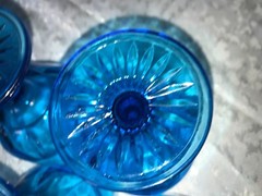 Set of 4 Vintage BARTLETT-COLLINS Glass TEAL Aqua BLUE Panel RIBBED 16oz GOBLET