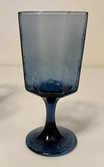 Set Of 4 Libbey Facets Blue Wine Glass Goblets Octagon Mid Mod Stemware MCM VTG
