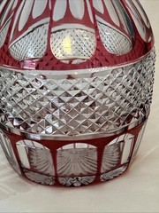 Cranberry Red Cut To Clear Vintage Glass Decanter Blarney Notches Diamonds