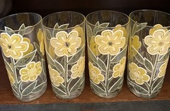 Vintage CULVER Ltd Petit Fleur Highball Glasses Textured Yellow Flower Set Of 4