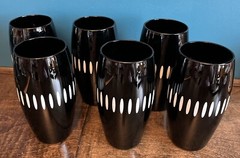 Unique Pier 1 Verre Noir Black Mouth Blown Glass Tumblers ~ Set of 6 ~ NWT