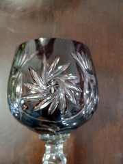 (2) CZECH BOHEMIAN HOCK WINE GOBLETS Cut to Clear ~ BROWN ~ 1950s ~ MINT