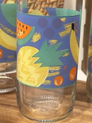 Vintage 1980s Set of 4 Fruit Pattern Drinking Glasses Pastel Mat 475ml