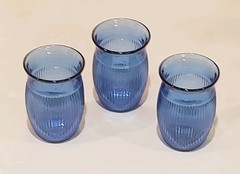 Antique Fluted Blue Glass Juice Tumblers Set of 3 3.5″