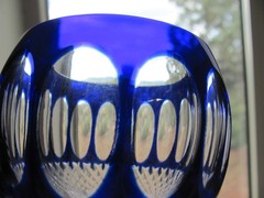 Godinger Edinburgh Cobalt Blue Cut To Clear Wine Hock Glass-Set of 2