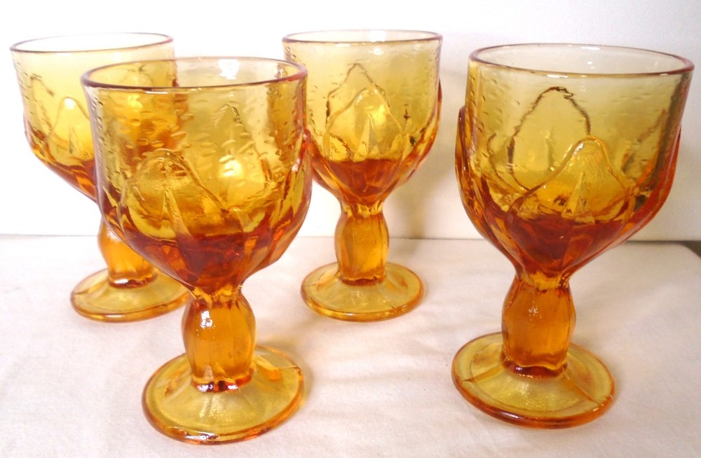 Vtg Tiffin Franciscan Cabaret Amber Marigold Wine Water Goblet, Set of 4