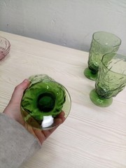 VTG Set of (4) Seneca Driftwood In Avocado Green Footed Tumbler Glasses