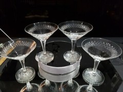 (4) Champagne Glasses American Brilliant Period Cut Glass Strawberry diamond