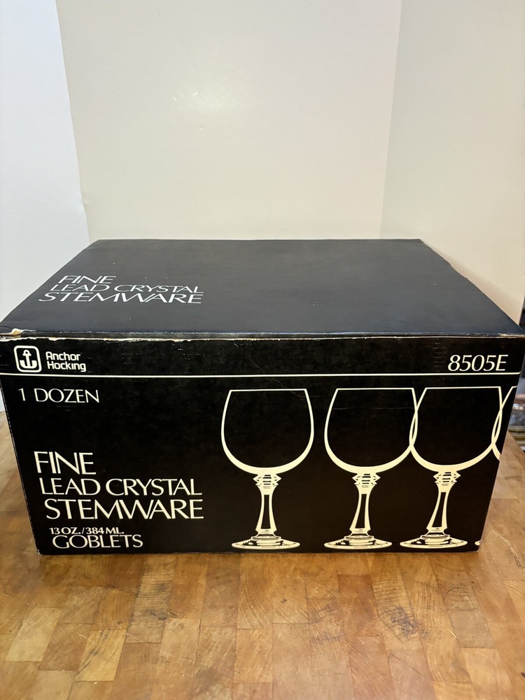 Box 12 Anchor Hocking 8505E Sanibel Crystal Wine Goblets 7.5” 13 Oz, No Barcode