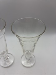 Fluted Champagne Glasses Set 2 W/square Stem Thick Base 6.25” Tall Clear Glass