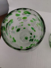 Set of 2 Mexican Recycled Hand Blown Green White Confetti Wine/Water Goblets