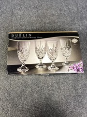 Set of 4 Godinger Dublin Clear Crystal 14oz Cut Glass Footed Water Goblets NEW