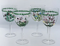 SET OF 4 PORTMEIRION BOTANIC GARDEN 18oz WATER WINE GOBLETS HAND PAINTED GLASSES