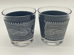 Royal China Currier & Ives Blue and White Old Fashion Glasses w/Horse Carriage