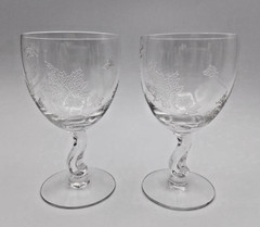 Fostoria Sylvan Wine Glasses Falling Autumn Leaves 4 1/2″ Tall Set of 2