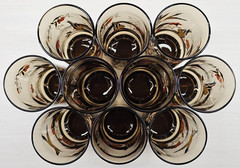 10) Yvette Perrin Dogwood Tumblers Set Vintage Smoke Brown Bird Floral Retro Lot