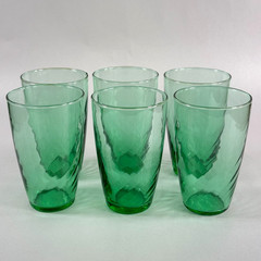 Libbey Emerald Green Swirl Optic Tumblers Set of 6 Vintage Glass