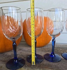 Set of 4 LENOX Cobalt Blue Stem Wine Glasses Clear Draped Swag Bowl Gold Trim