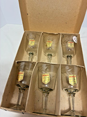Set of 6 Saxony stemmed glasses with etch laurel leaf design in original box