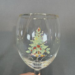 Spode Christmas Tree Wine Glass Water Goblet 7 1/4″ Set of 4 Gold Rim 12 Ounces