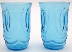 Anchor Hocking Colonial Tulip Laser Blue Juice Glasses Set 2 Vintage 1970s 6oz
