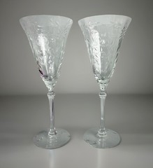 Vintage Elegant Etched Glass Water Goblets/Glasses 8.25” H Art Deco