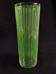 Vtg MCM Icicle Highball Glasses Textured Ribbed Design Green Lines Federal 4 pc