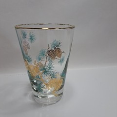 Libbey Turquoise Pine Cone Vintage 1960S Drinking Glass Clear Gold Trim