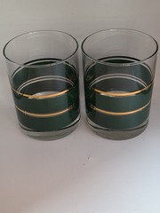 Vintage Noritake Coventry 2797 Green Gold Band Lowball Rocks Glasses DOF Set of