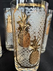 William A Meier Co Highball-Good Luck Pineapple Glasses, 22kt. Gold MCM