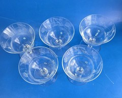 5 Crystal Champagne Coupe or Sherbet Glasses Hand Cut Etched Design Floral