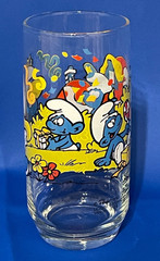 1983 Peyo Glass Tumbler Featuring SMURFS Celebrating SMURFETTE’s Birthday