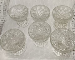 Set of Six Anchor Hocking Glasses WATERFORD Waffle Clear Fancy Champagne Antique