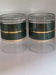 Vintage Noritake Coventry 2797 Green Gold Band Lowball Rocks Glasses DOF Set of