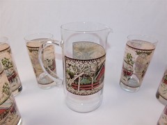 Johnson Brothers Friendly Village Glass Tumblers & Pitcher Covered Bridge 10 Pcs