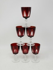 Set of 6 Vintage Cristal d’Arques Durand Gothic Ruby Red 3.25″ Wine/Shot Glasses