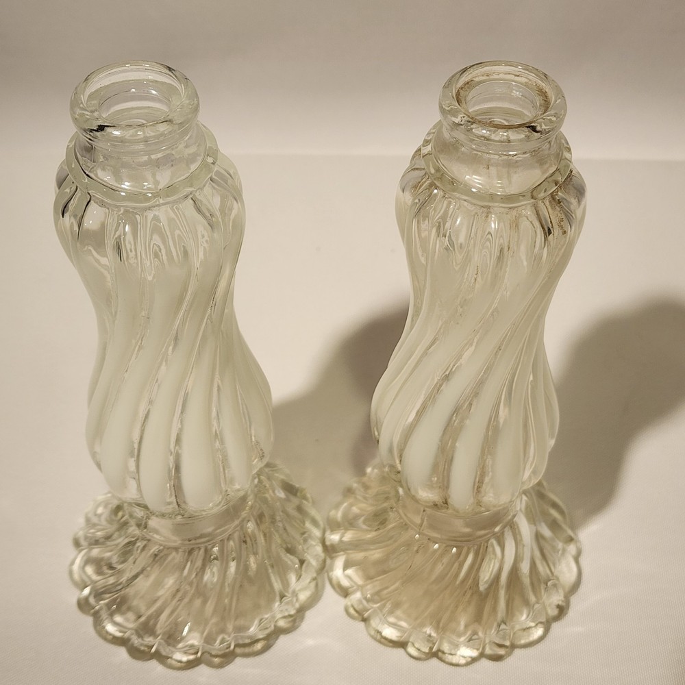 Vintage Avon Two Twisted White Frosted Glass Vase Opalique 7″x2″